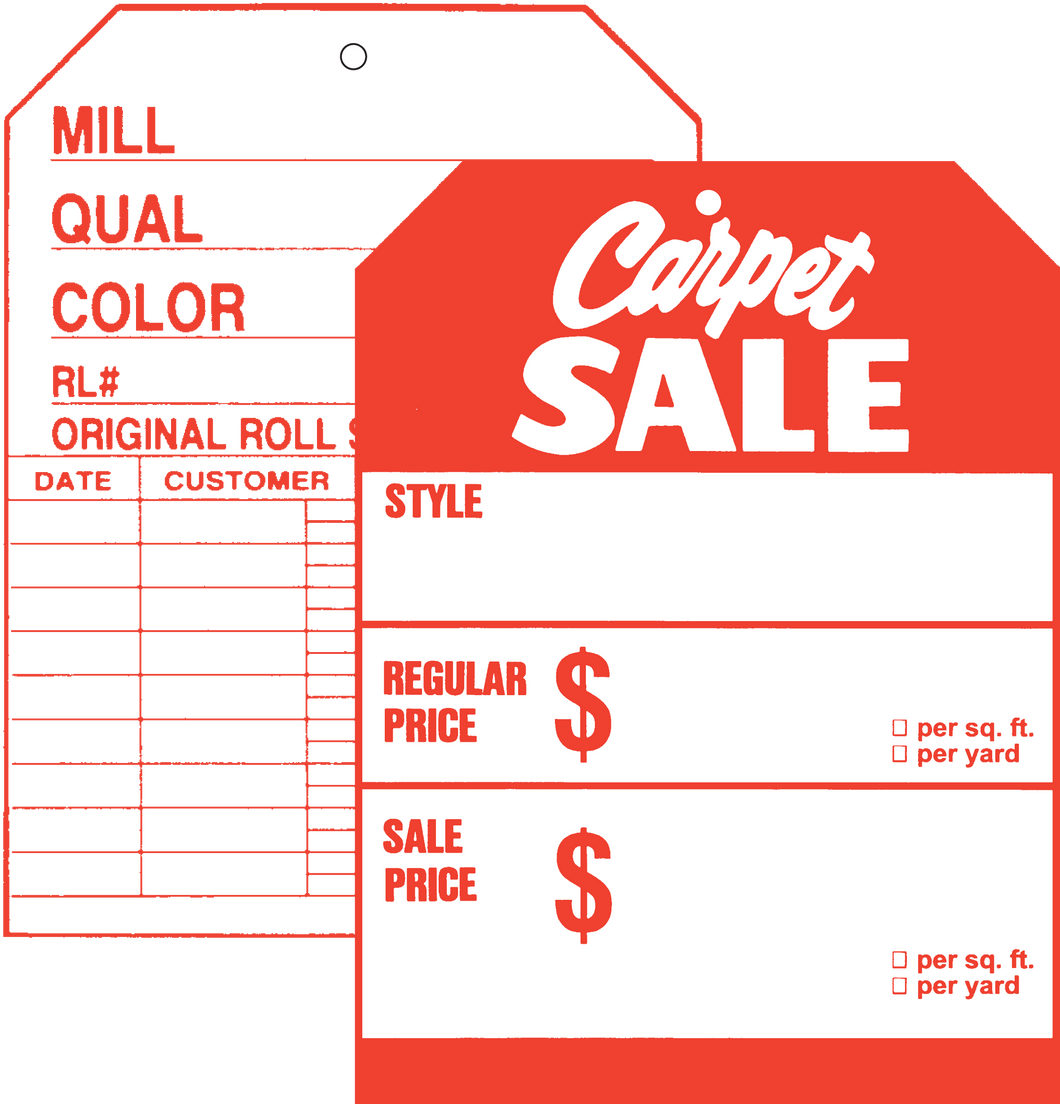 519 Front / 507 Back Carpet Sale Two Sided Tag